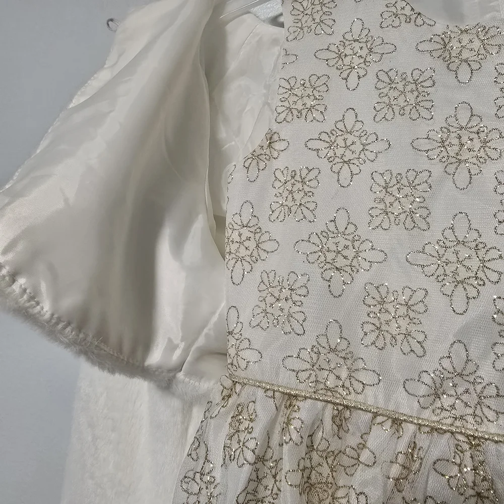 Girls' Size 4/5 Rare Editions Ivory and Gold Dress And Faux Fur Jacket Set